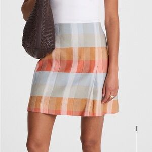 Madewell Single-Pleat Linen Mini Skirt in Coral, Blue & Tan